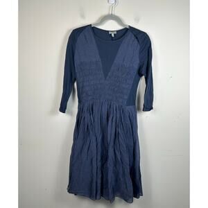 Morgane LeFay Ruched Front Shirt Dress Silk Cotton Size Large Fit and Flare EUC